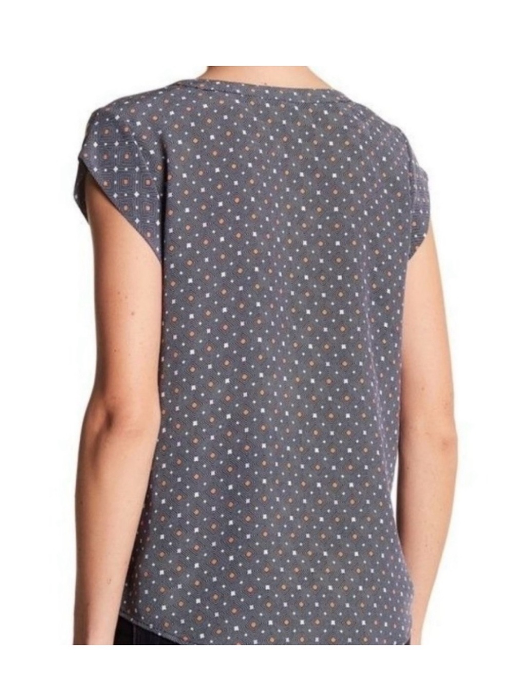 JOIE Ryanna Blouse Silk Geo Print Short Sleeve V Neck Shirt Top Women’s Med - Picture 2 of 7